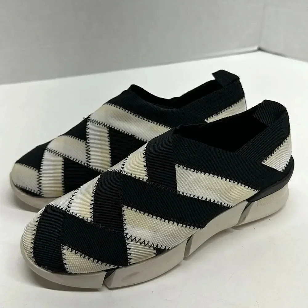 Stella McCartney Black and White Chevron Slip-On Sneakers